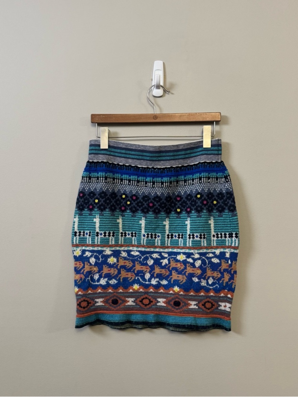 Anthropologie HWR colorful wool alpaca blend knit llama line sweater skirt - Picture 6 of 9